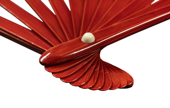 Japanese traditional hand fan from bamboo and paper or silk isolated on white