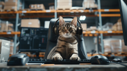 Fototapeta na wymiar High-Fashion Hotline: The Cat with the Headphones