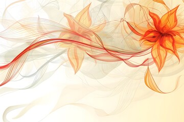 Abstract Floral Orange Background with Smoke Design and Floral Wave Art Pattern 