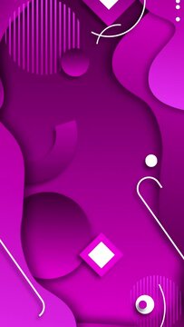 Abstract geometrical shape background of circle, semi circle, lines, square and wavy shapes rotating and moving. Pink color motion graphics background of smooth moving wavy assorted shapes.