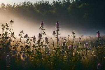 Wild flowers plant on summer or autumn nature background, banner for website