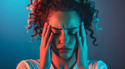 A sleepless man suffers from insomnia, sleep apnea, or stress. Tired and exhausted guy. Headache or migraine. Awake in the night. A frustrated person with problem Tired and exhausted guy.