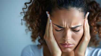 Fototapeta premium A sleepless man suffers from insomnia, sleep apnea, or stress. Tired and exhausted guy. Headache or migraine. Awake in the night. A frustrated person with problem Tired and exhausted guy.