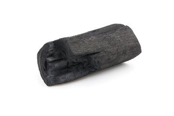 Natural wood charcoal, traditional charcoal or hardwood charcoal isolated on white background. For heating food in cooking.  cosmetics. deodorant in the refrigerator. Activated Carbon. BBQ.