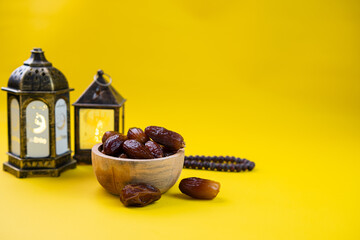 Dates fruit with islamic lantern decoration for ramadan