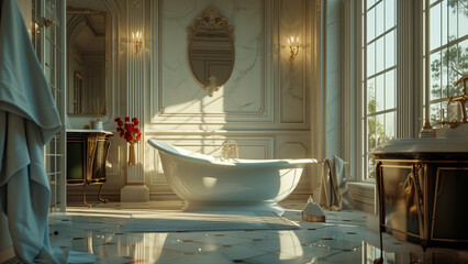 Luxurious Minimalism: An Architectural Masterpiece in a Bathroom - obrazy, fototapety, plakaty
