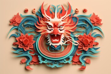 Chinese dragon papercut wallpaper with cloud and wave design, chinese dragon paper cut art