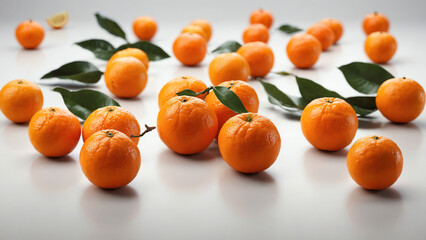 Ripe Orange on Tree Branch with Solid White Background