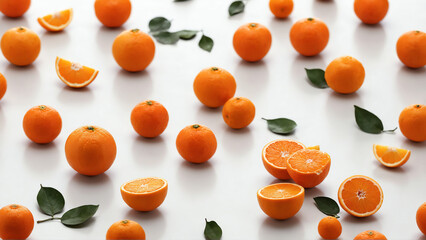 Photos of oranges neatly arranged on a solid white background