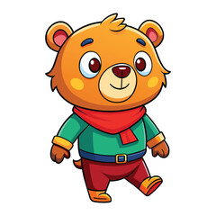 cartoon funny bear walking on white background