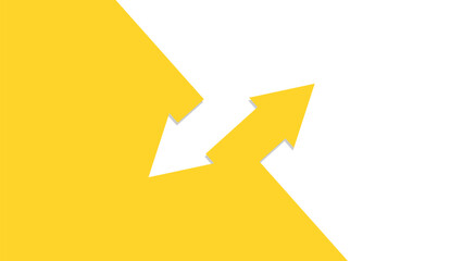 Two arrows pointing in opposite directions diagonally. Yellow and white background.	