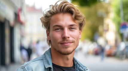 Obraz premium A positive young man on a city street
