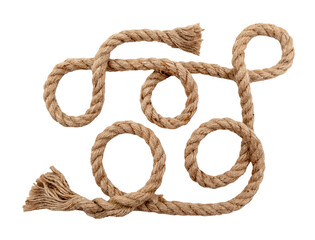 Rope made of jute in loops and knots on a white background. Linen twisted rope isolate