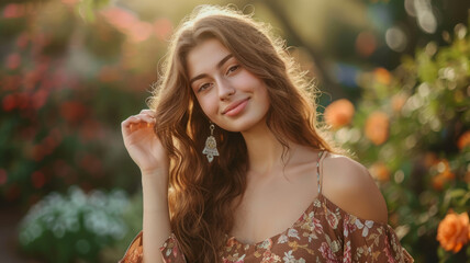 Naklejka premium Summer portrait of a young woman in a park