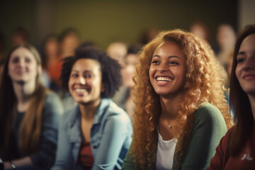 Fototapeta premium Student gathering, college lecture, academic discourse, learning environment
