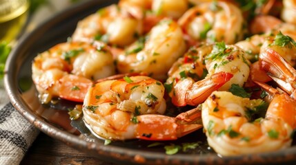 Plate of Shrimp With Parsley on the Side