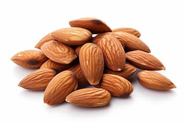 Fototapeta premium A mound of almonds set against a pristine white backdrop.