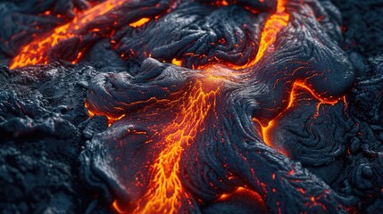 volcanic eruption close-up. fiery lava flows.