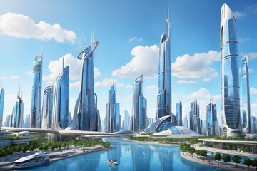 Explore the vibrant cityscape of a futuristic metropolis, where towering skyscrapers and sleek...
