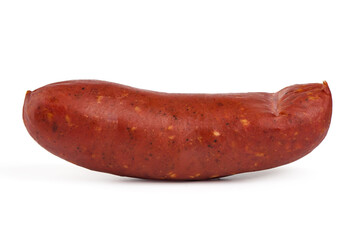 Smoked pork sausages, isolated on white background.