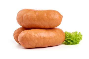 Boiled pork sausages, isolated on white background. High resolution image.