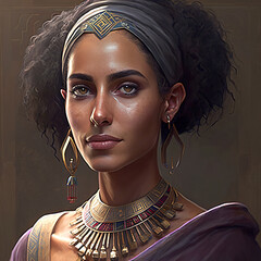Time-Defying Gaze: The Enigmatic Face of an Ancient Egyptian Woman - obrazy, fototapety, plakaty