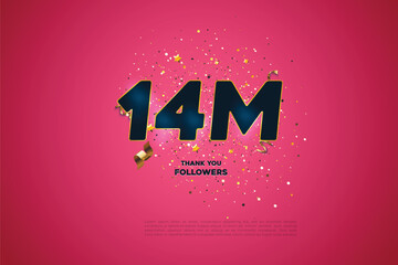 Blue golden 14M isolated on Pink background, Thank you followers peoples, 14M online social group, 15M