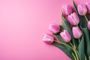 Bouquet of tulips on a pink background