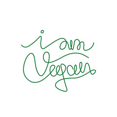 I am vegan, hand lettering small tattoo, inscription, continuous line drawing, print for clothes, t-shirt, emblem or logo design, one single line on a white background, isolated vector.