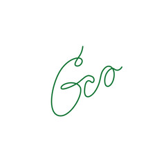 Eco lettering, emblem or logo design, continuous line drawing, neon, banner, poster, flyers, marketing, one single line on white background, isolated vector illustration.