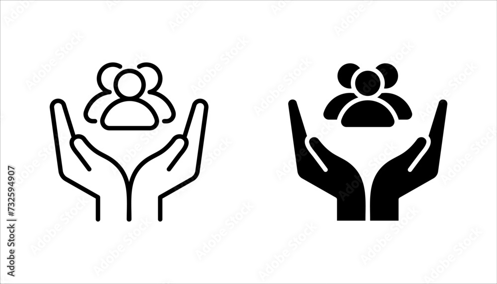 Wall mural an inclusive workplace. employees on human hand line icon set vector illustration on white backgroun