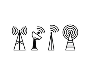 signal antenna communication tower wireless icon vector design black white simple flat illustration collections template