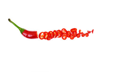 Red chili pepper sliced isolated on white background. Fresh hot peppers cross section