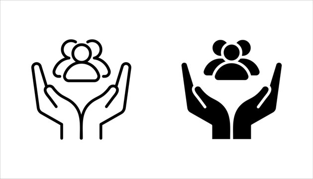 An inclusive workplace. employees on human hand line icon set vector illustration on white background