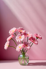 Bouquet of pink gerberas in the sun. Concept - greeting card or invitations. Element for design. Illustration vertical