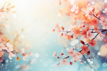 Blossoming trees in spring, a branch of Japanese cherry with pink flowers