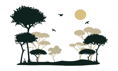 africa savannah landscape vector silhouette