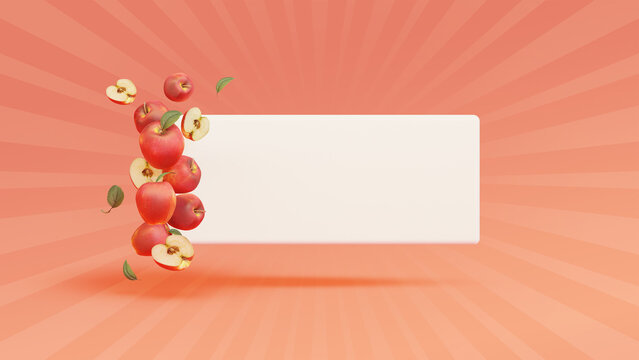 Fruite sale banner design with 3d rendered apple, Red apple isolated. Red appl set with clipping path.