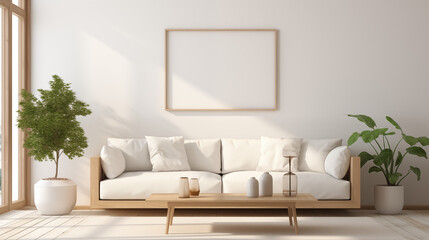 Fototapeta na wymiar Elegance in Simplicity: Modern Living Room with Natural Accents