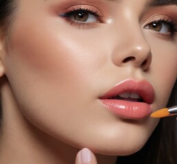 Fototapeta premium Pout Power: Beautiful Woman Enhances Lips with Filler for Natural-Looking Plumpness