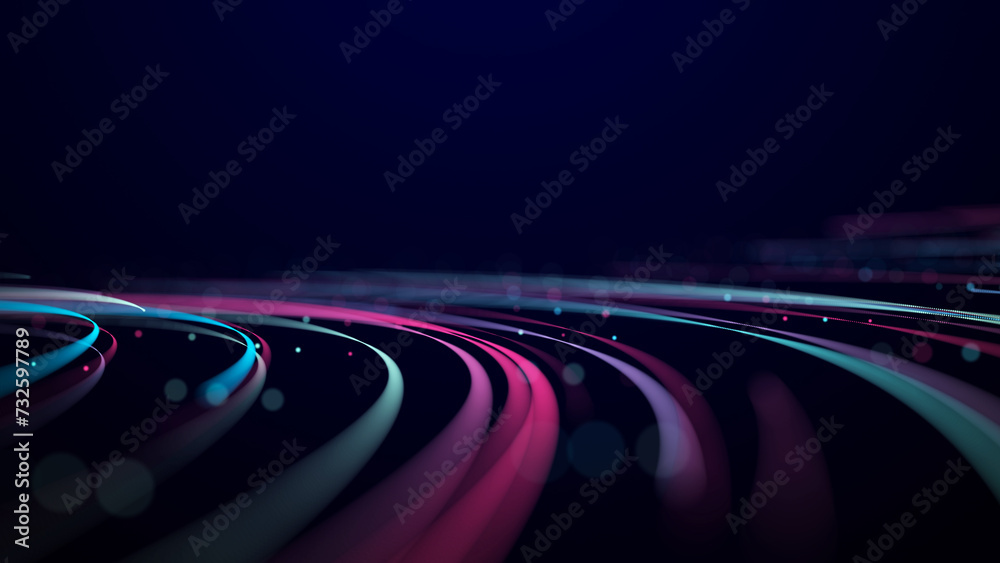 Poster abstract background of moving lines. information space strip. big data visualization. 3d rendering