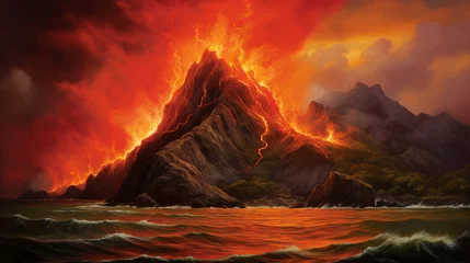 Store enrouleur occultant sans perçage Rouge 2 Illustration of a volcanic eruption