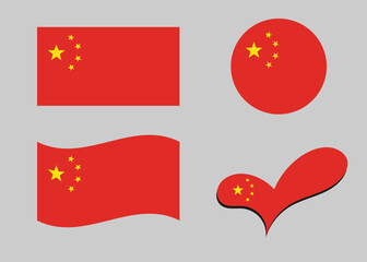 Flag of China. China flag in heart shape. China flag in circle shape. Country flag variations	
