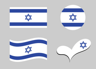 Flag of Israel. Israel flag in heart shape. Israel flag in circle shape. Country flag variations	