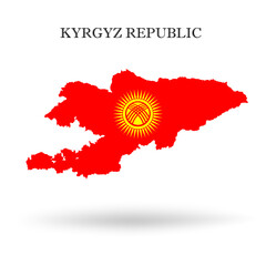 Map of Kyrgyz Republic with new flag vector illustration