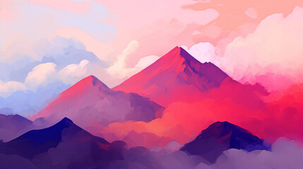 Colorful mountain landscape with clouds in the sky. Vector illustration