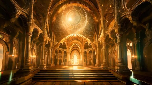 Fantasy big hall in heaven or in a spiritual dimension. Deep spiritual dimensions and life after death concept.