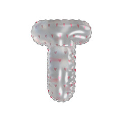 3D pink hearts pattern transparent helium balloon letter T