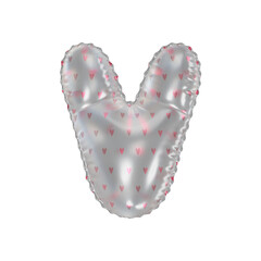 3D pink hearts pattern transparent helium balloon letter V