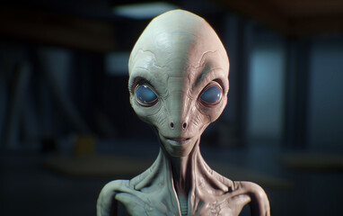 3D rendering of an alien in a science fiction space scene